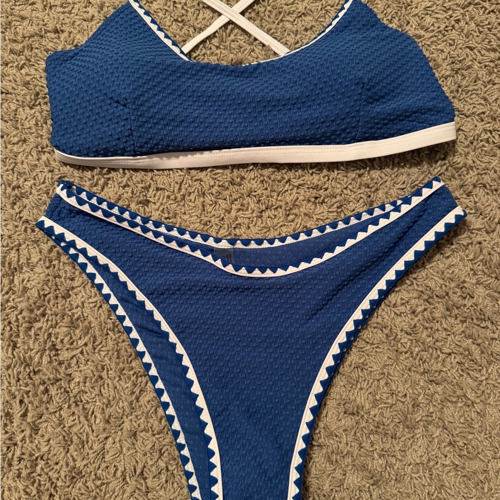 Blue Textured Bikini Set